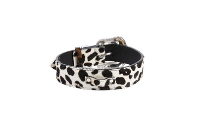 Snow Leopard Print Hair On Hide Italian Leather Collar With Swarovski