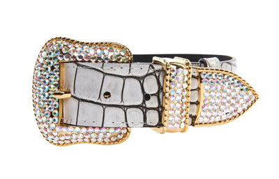 Dark Brown/Off White Embossed Croc Italian Leather Collar With Gold by Allysa Payne Beverly Hills - main product image for Resin Society