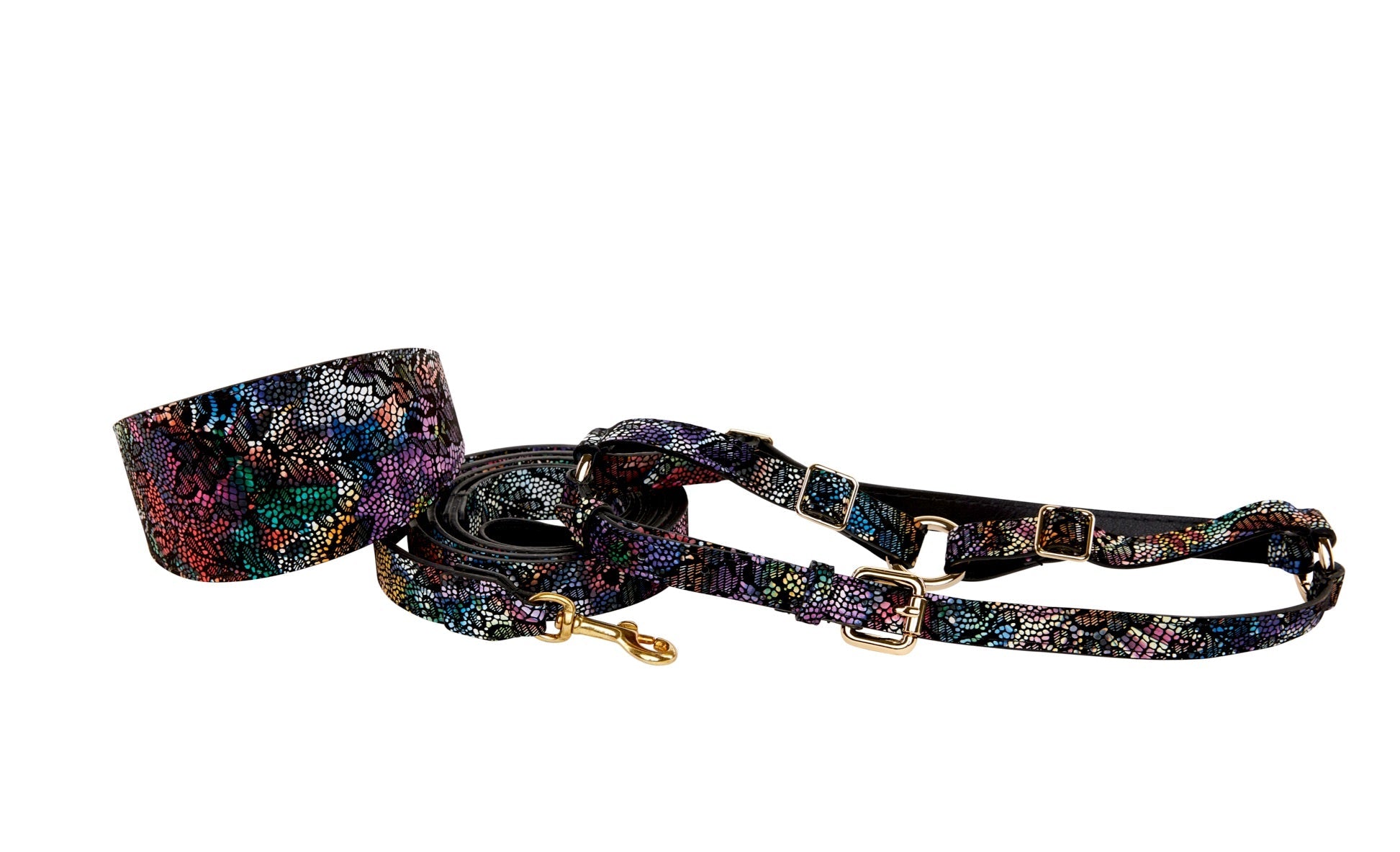 Floral/Lace Embossed Italian Leather 3” Wide Style Collar by Allysa Payne Beverly Hills - main product image for Resin Society