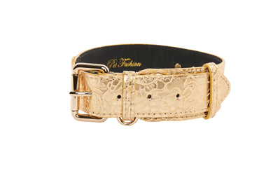 Gold Floral Print Italian Leather With Gold Classic Collar Hardware by Allysa Payne Beverly Hills - product image 2 for Resin Society