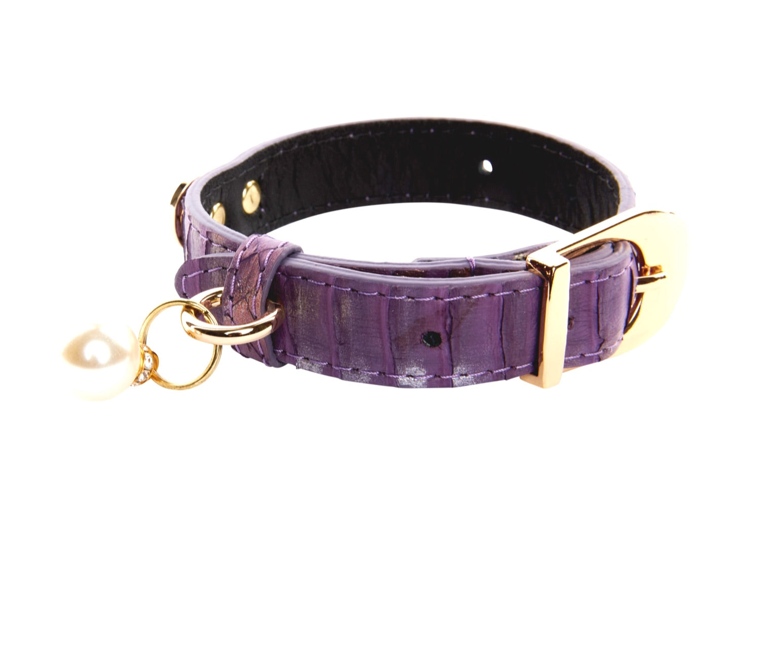 XS Purple/Silver Snake Collar With New Vintage Hardware and Pearl Charm