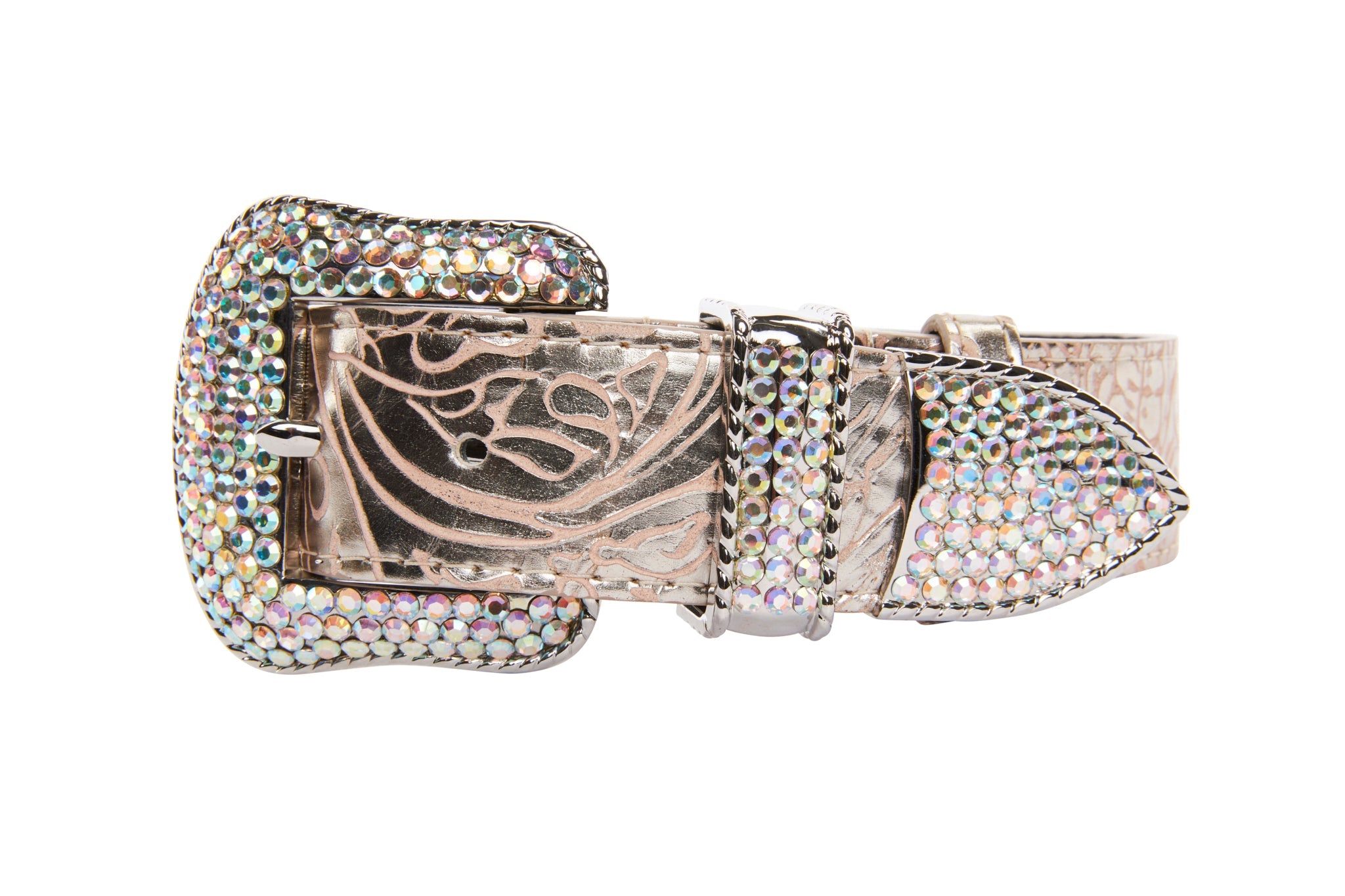 Soft Pink/Silver Floral Print Italian Leather With Silver Swarovski by Allysa Payne Beverly Hills - main product image for Resin Society