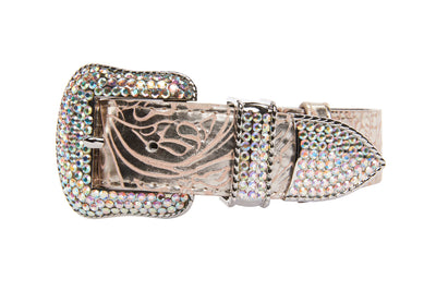 Soft Pink/Silver Floral Print Italian Leather With Silver Swarovski by Allysa Payne Beverly Hills - main product image for Resin Society