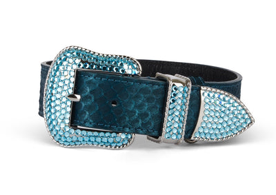 Matte blue and green snake collar with blue Swarovski crystal hardware