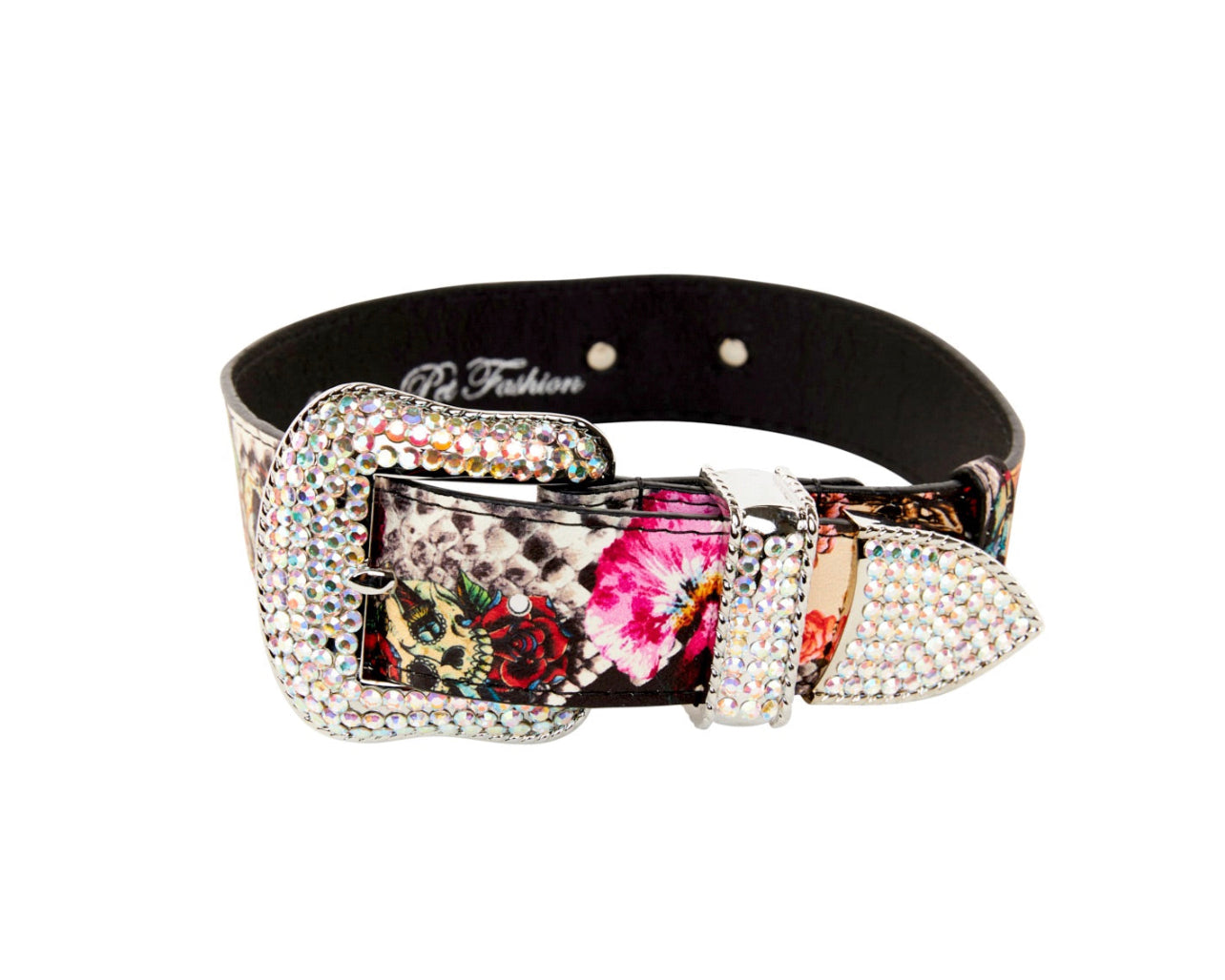 Floral, Scull, Snake Print Italian Leather Collar With Swarovski by Allysa Payne Beverly Hills - product image 3 for Resin Society
