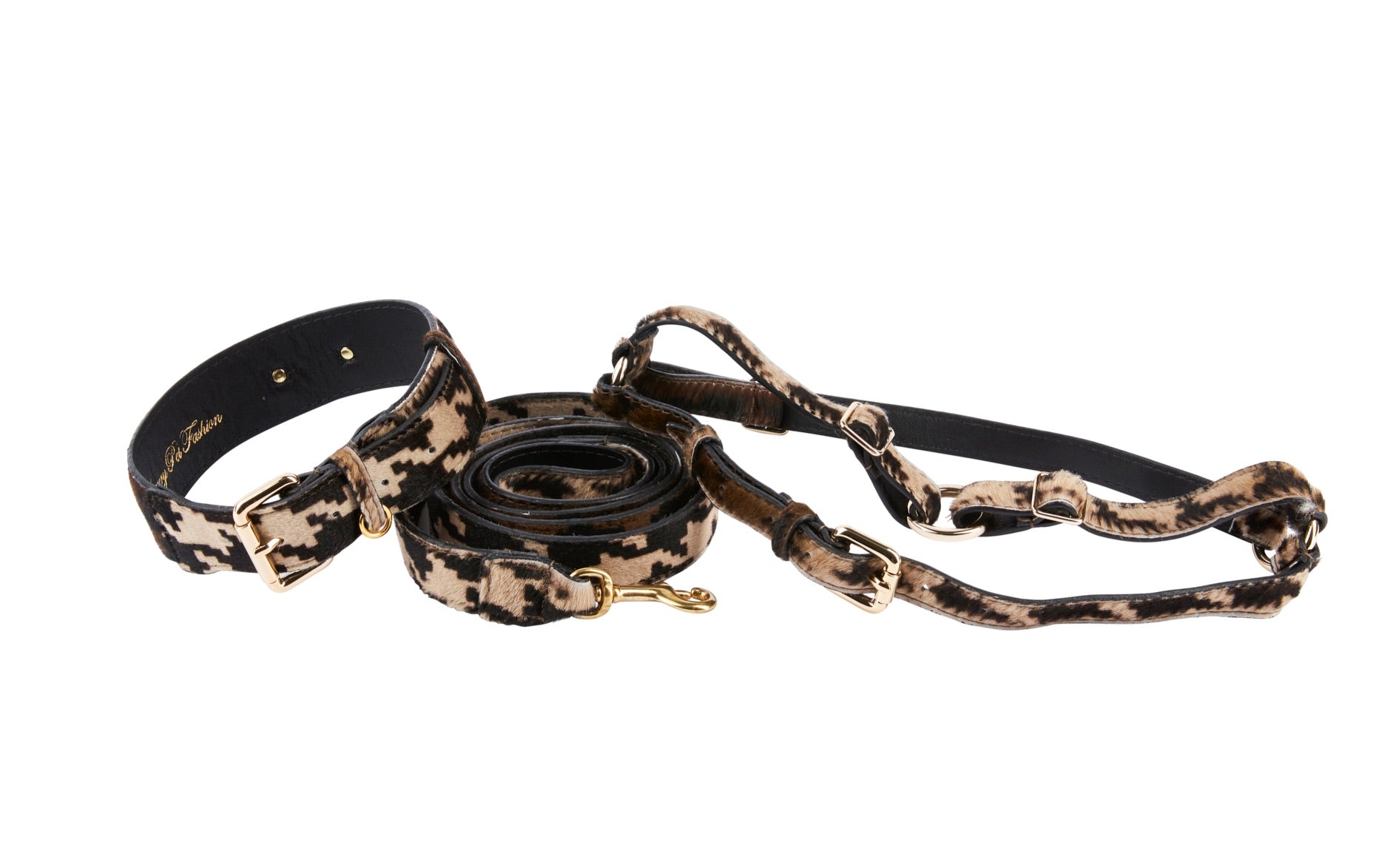 Houndstooth Hair On Hide On Hide Italian Leather Collar