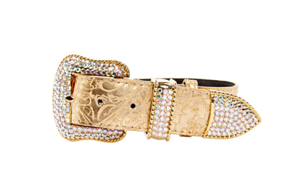 Gold Floral Print Italian Leather With Swarovski Crystal Hardware by Allysa Payne Beverly Hills - main product image for Resin Society