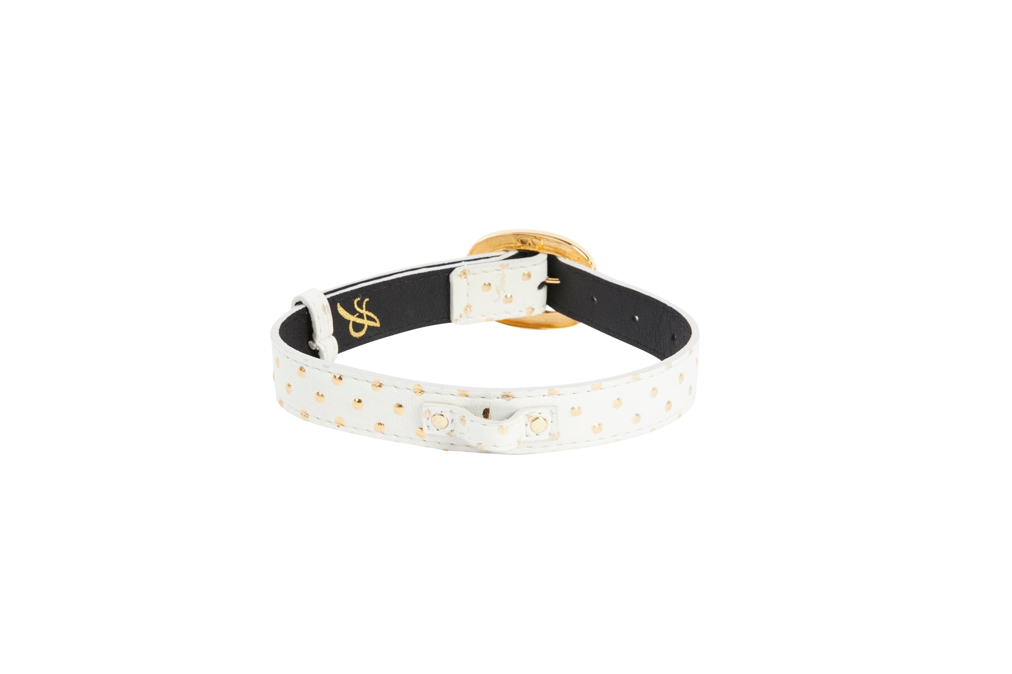 White & Gold Polka Dot Italian Leather Collar With Orante Italian by Allysa Payne Beverly Hills - product image 2 for Resin Society