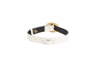 White & Gold Polka Dot Italian Leather Collar With Orante Italian by Allysa Payne Beverly Hills - product image 2 for Resin Society