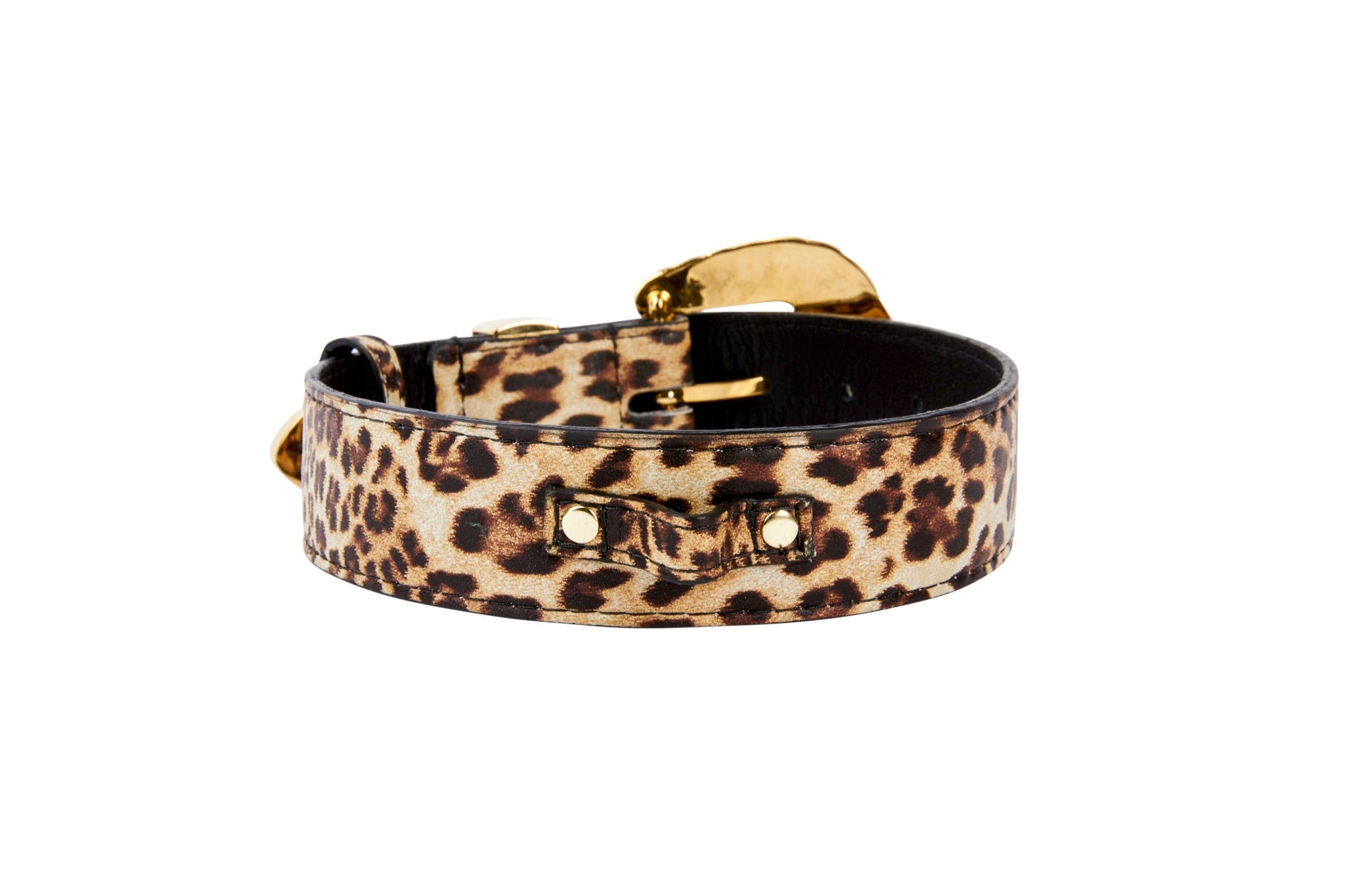 Leopard Print Italian Leather Collar With Royal Swarovski Crystal