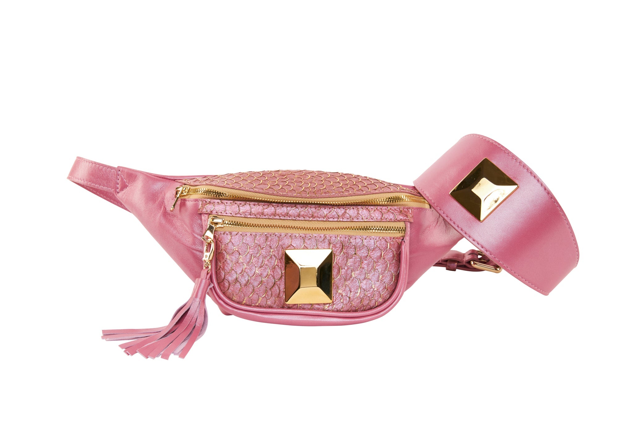Pearl Pink Italian Leather/Purple Tilapia Fanny Pack With Large Gold by Allysa Payne Beverly Hills - main product image for Resin Society