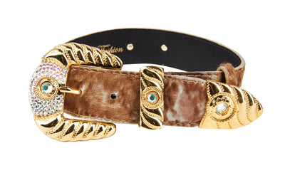 Rustic, Chic Hair On Hide Italian Leather With Ornate Swarovski Crystal