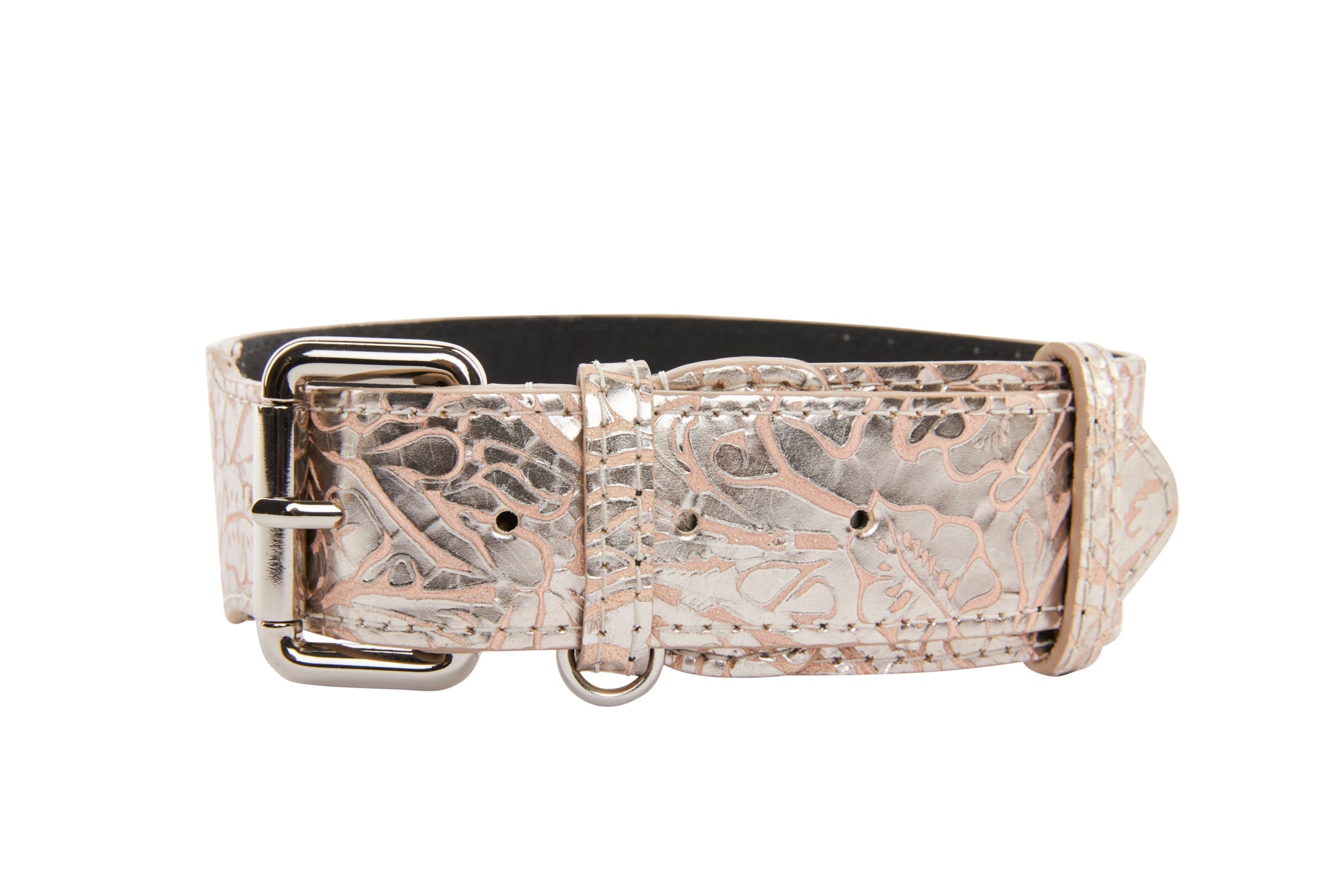 Soft Pink/Silver Floral Print Italian Leather With Silver Classic