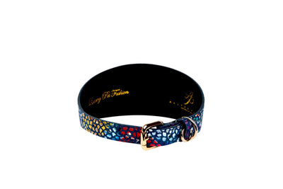 Dark Midnight Blue Floral Mosaic Italian Leather 3” Wide Style Collar by Allysa Payne Beverly Hills - product image 3 for Resin Society