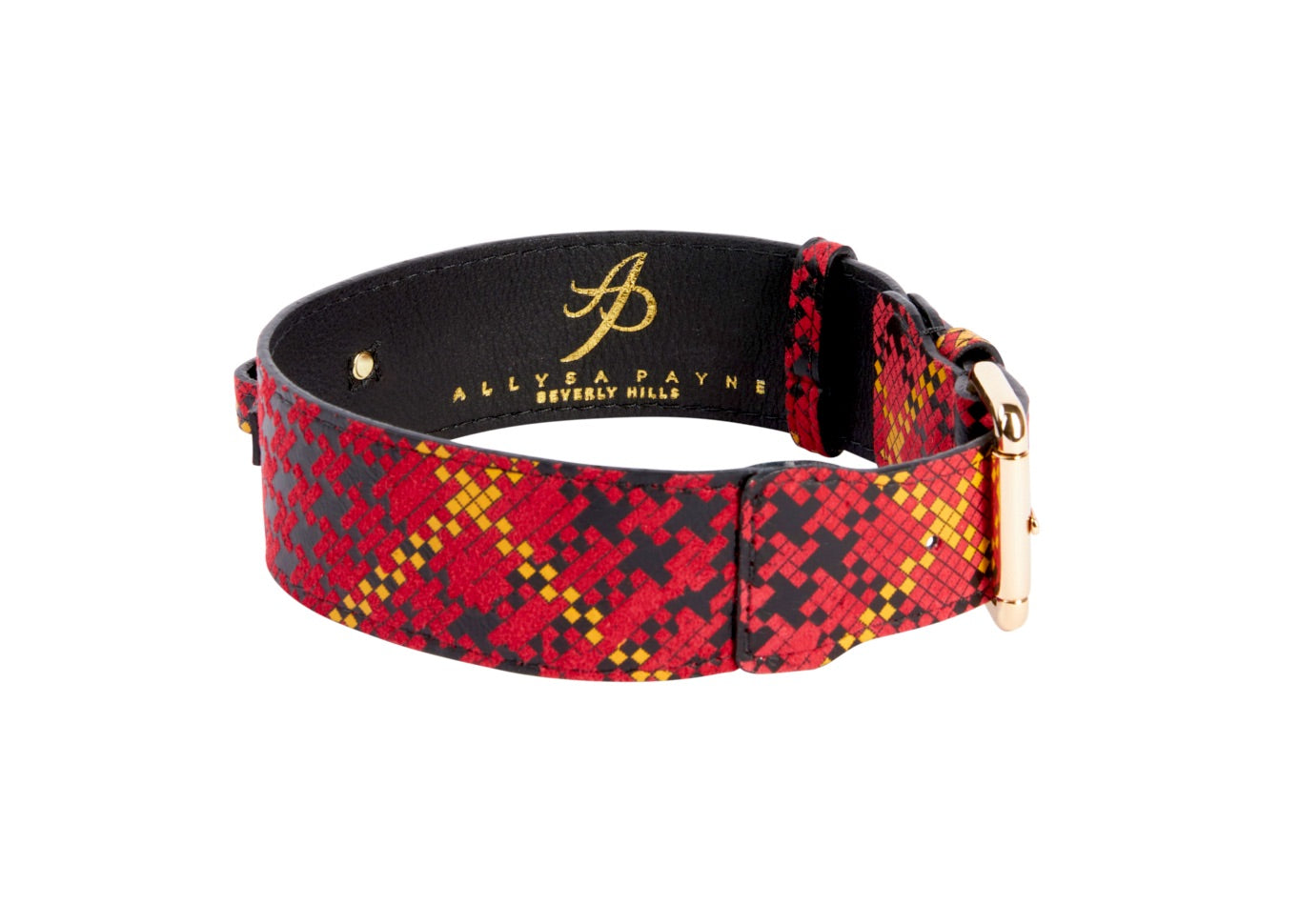 Red, Black & Yellow Elegant Plaid Italian Leather Collar With Gold by Allysa Payne Beverly Hills - product image 3 for Resin Society