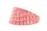 Wide collar crafted from pink embossed Italian leather with a crocodile belly side pattern, showcased on a white background.