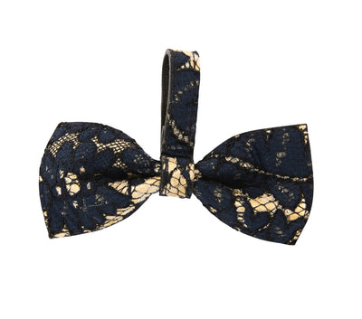 Navy Lace On Gold Italian Leather Luxury Pet Bowtie by Allysa Payne Beverly Hills