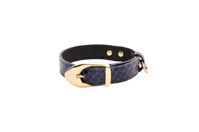 XS Blue Snake Collar With Gold Vintage Inspired Hardware