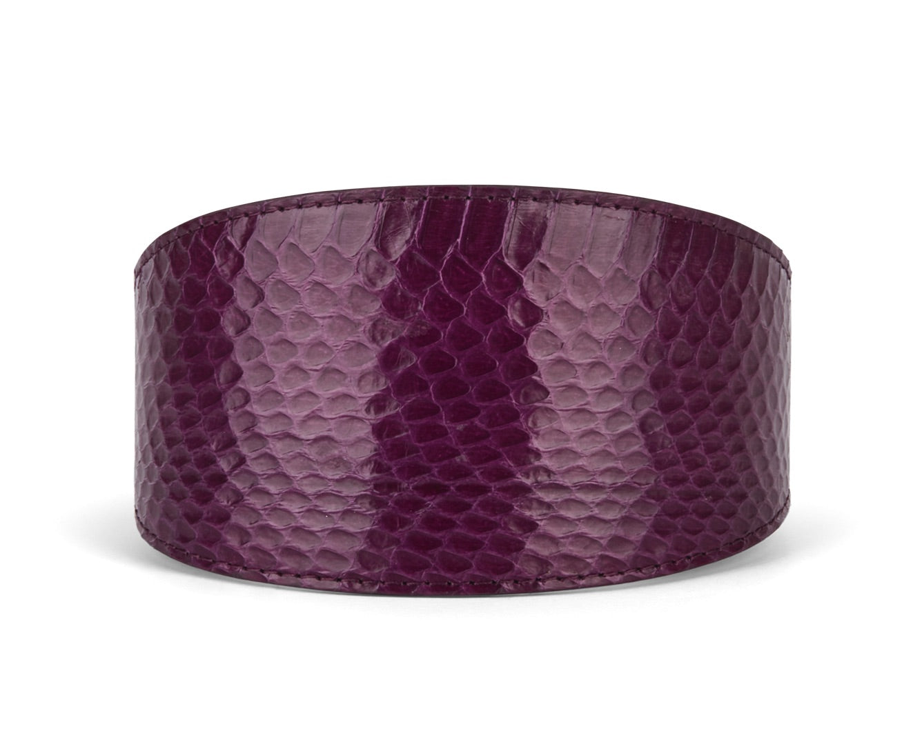 Eggplant Purple Snake 3” Wide Style collar displaying deep purple snake scale pattern on a pet collar