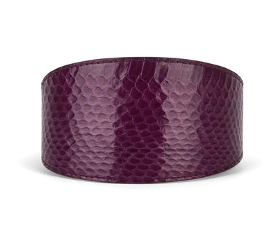 Eggplant Purple Snake 3” Wide Style collar displaying deep purple snake scale pattern on a pet collar