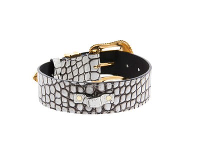 Dark Brown/Off White Embossed Croc Italian Leather Collar With Gold by Allysa Payne Beverly Hills - product image 2 for Resin Society
