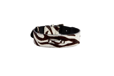 Distressed Brown & White Zebra Print Hair On Hide Classic Collar by Allysa Payne Beverly Hills - product image 2 for Resin Society