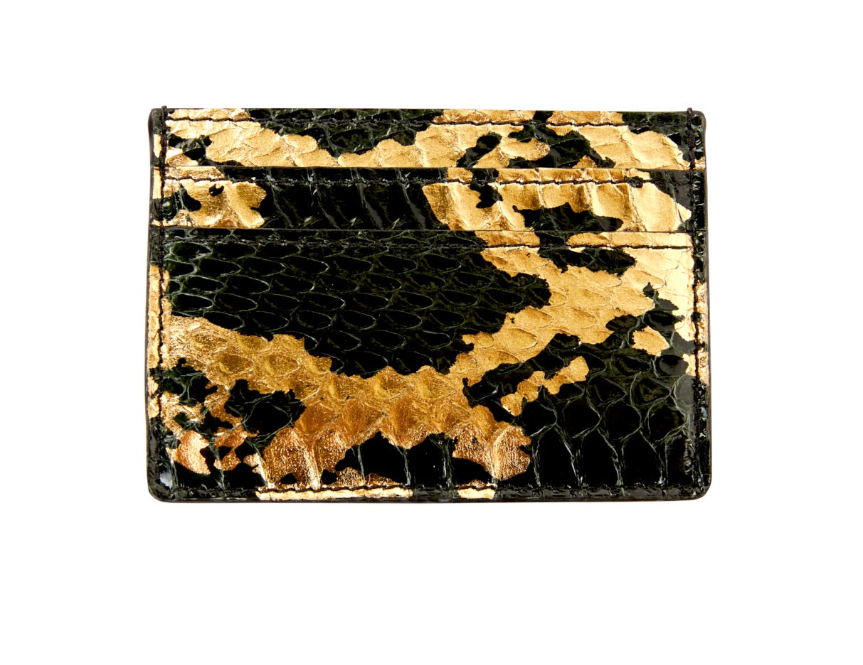 Black and gold snake patterned double sided card wallet