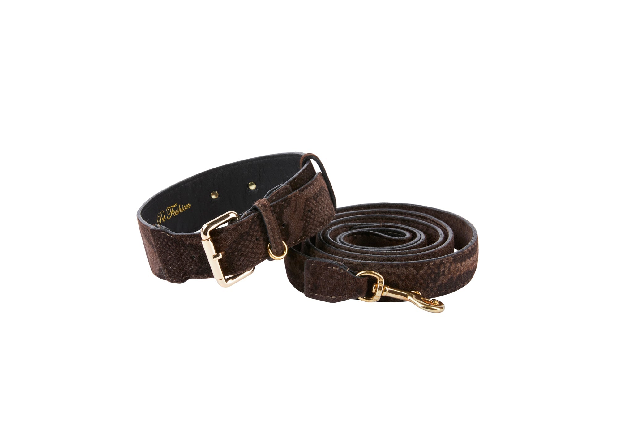 Brown Snake Print Hair On Hide Italian Leather With Classic Hardware
