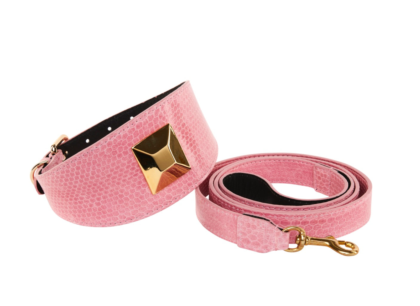 Soft Pink Snake 3” Wide Style Collar With Custom Large Gold Rivet &