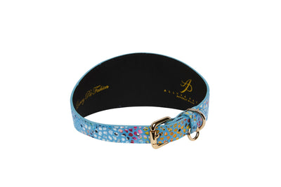 Blue Floral Mosaic Italian Leather 3” Wide Style Collar by Allysa Payne Beverly Hills - product image 3 for Resin Society