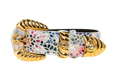White Floral Mosaic Italian Leather Collar