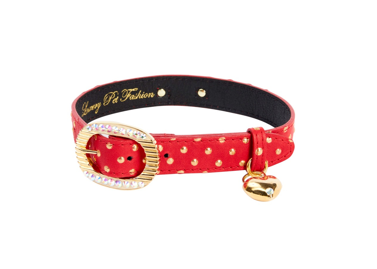 Red & Gold Polka Dot Italian Leather Collar With Italian/Swarovski by Allysa Payne Beverly Hills - main product image for Resin Society