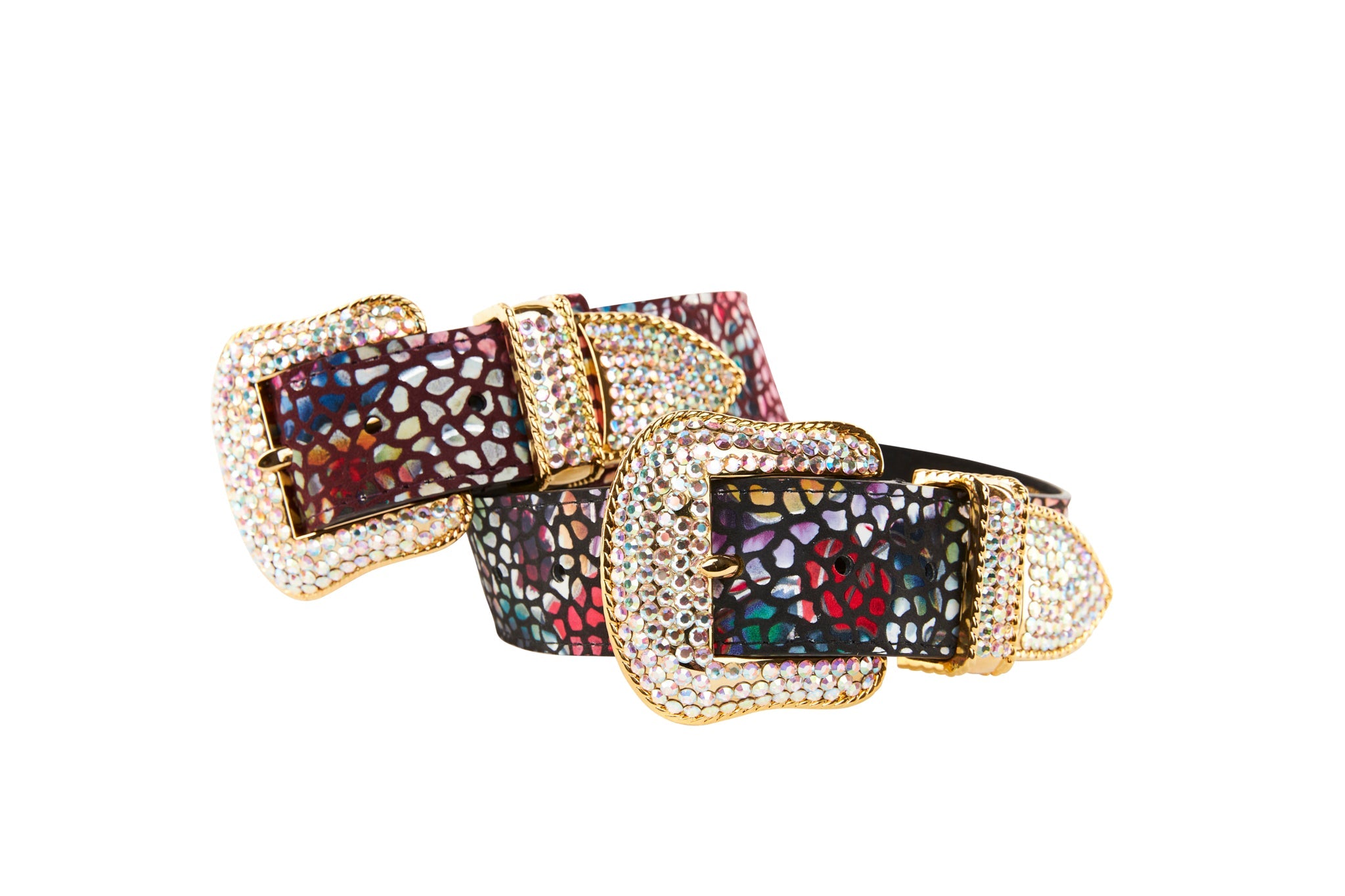 Luxury Pet Fashion Burgundy & Black Floral Mosaic Italian Leather Collar Set with Silver Swarovski Crystal Hardware