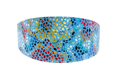 Blue Floral Mosaic Italian Leather 3” Wide Style Collar by Allysa Payne Beverly Hills - main product image for Resin Society