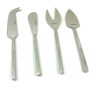 Silver Cheese knives set of 4 Stainless Steel Silver displayed on a dark wood surface