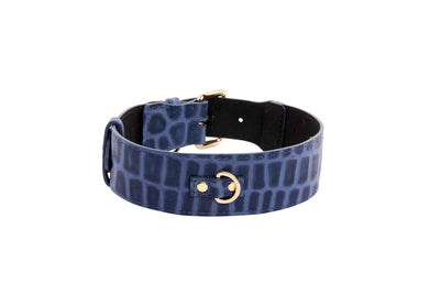 Blue Embossed Croc Italian Leather Collar With Gold Classic Hardware by Allysa Payne Beverly Hills - product image 4 for Resin Society