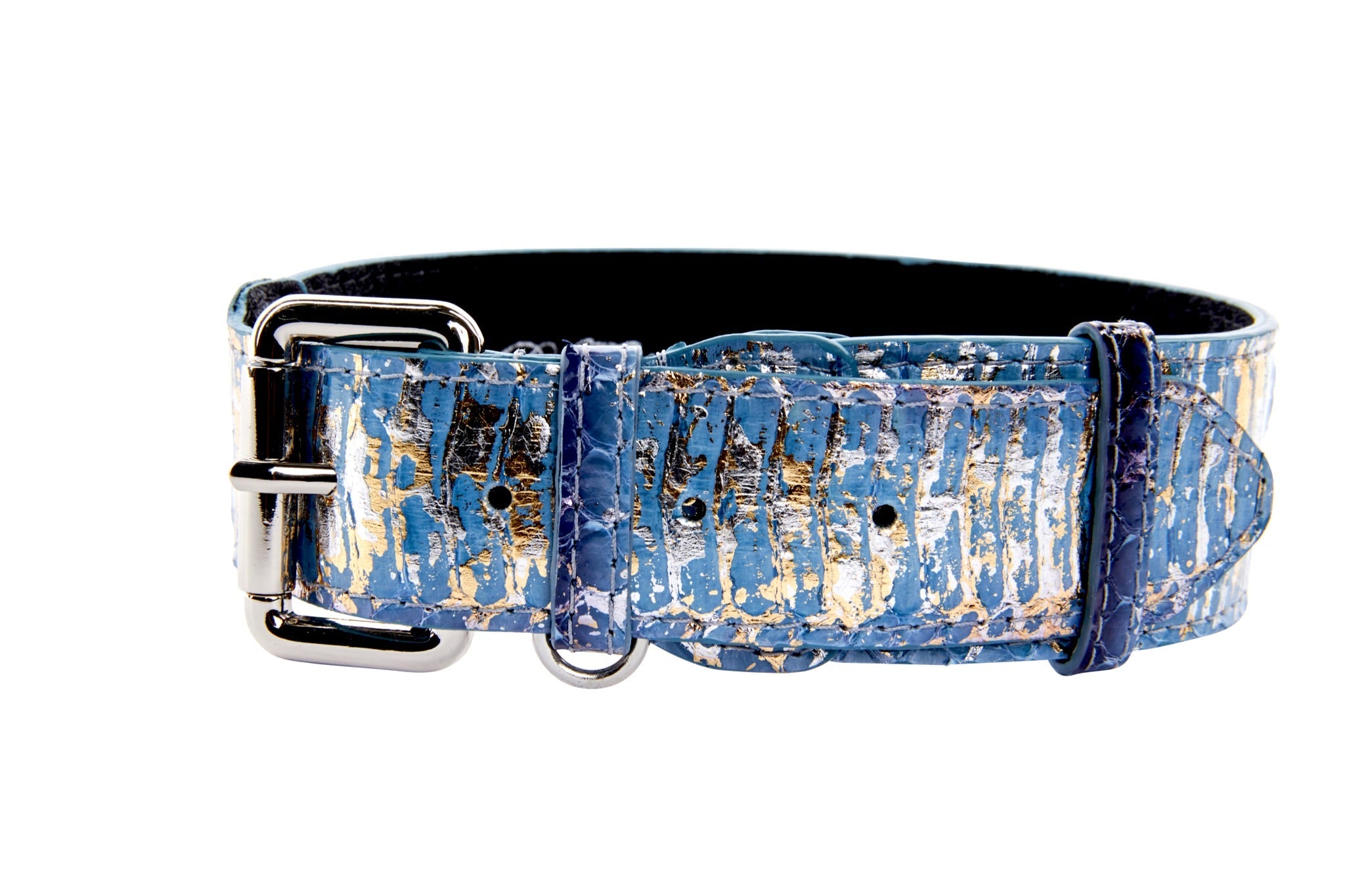Light Blue/Dark Blue Silver Iridescent Snake Collar With Silver Classic by Allysa Payne Beverly Hills - main product image for Resin Society