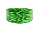 Dark neon green collar with a snake scale pattern, 3 inches wide, displayed against a white background with a slight curve