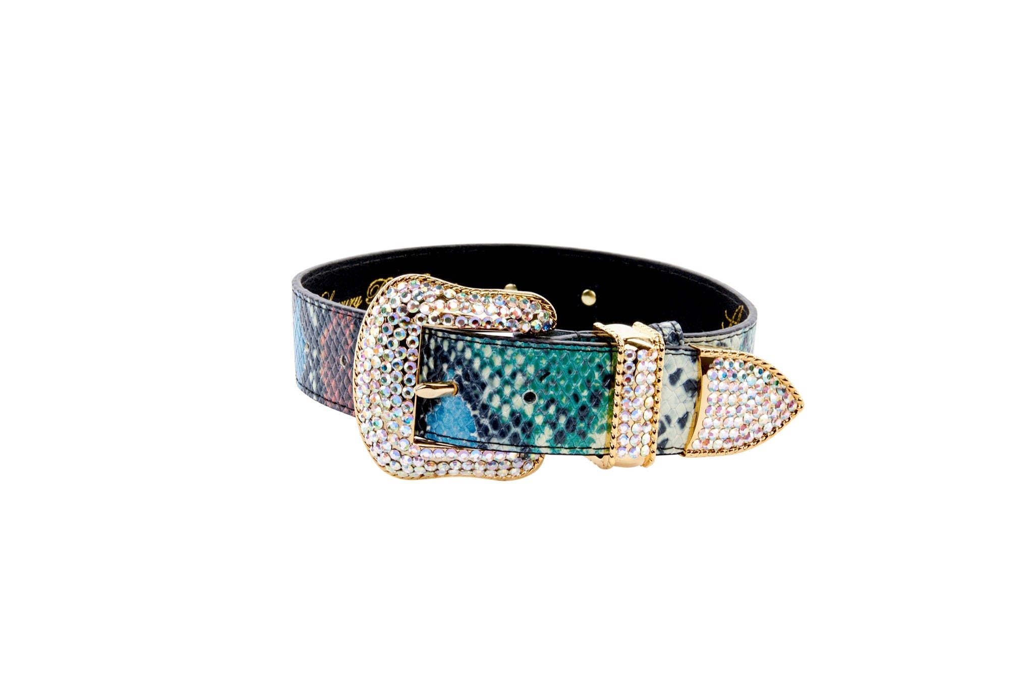 Green, Blue, Black, Red Embossed Snake Italian Leather Collar With Gold by Allysa Payne Beverly Hills - product image 2 for Resin Society