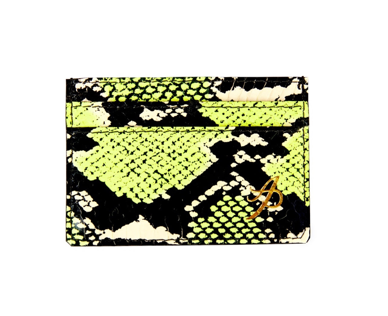 Neon Green, Black & White Snake Card Wallet by Allysa Payne Beverly Hills - main product image for Resin Society