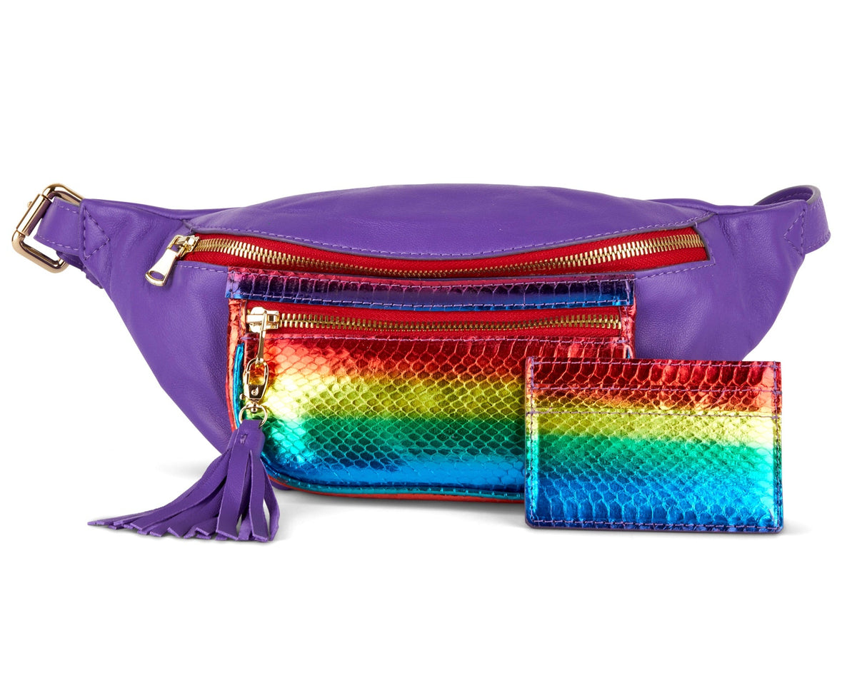 Rainbow Snake, Purple Italian Leather Fanny Pack & Wallet Set by Allysa Payne Beverly Hills - main product image for Resin Society