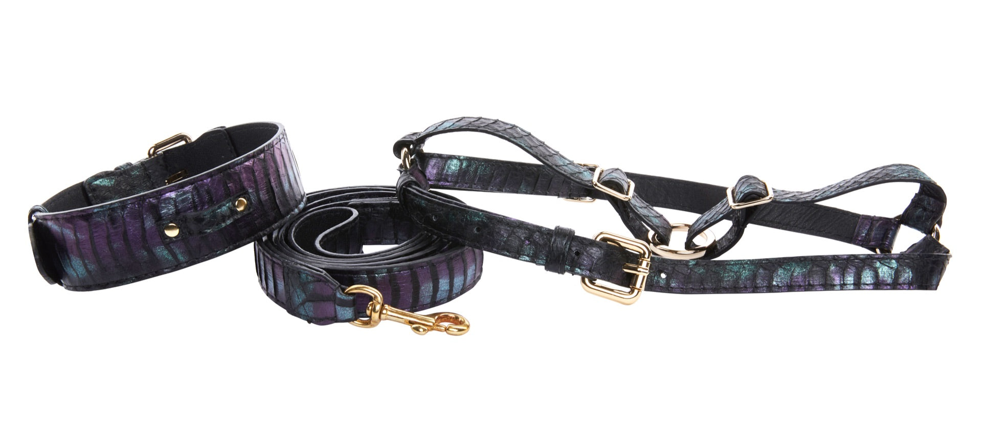 Black, Green, Purple Snake Classic Collar, Leash, Harness Set by Allysa Payne Beverly Hills - product image 2 for Resin Society