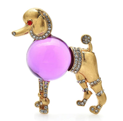 Gold Purple Body Poodle Crystal Brooch showing a gold and purple poodle brooch with crystal details