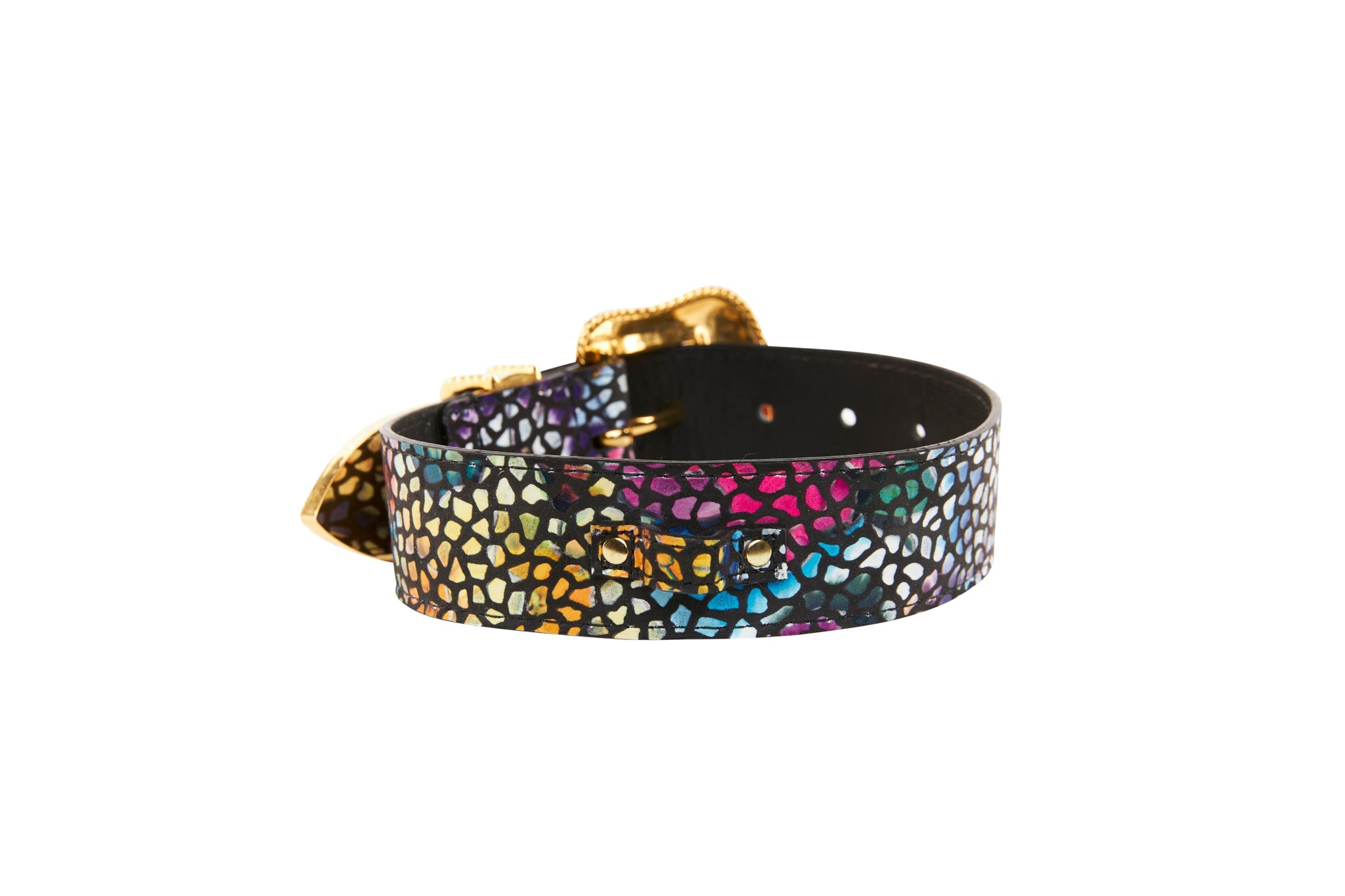 Luxury Pet Fashion Burgundy & Black Floral Mosaic Italian Leather Collar Set with Silver Swarovski Crystal Hardware