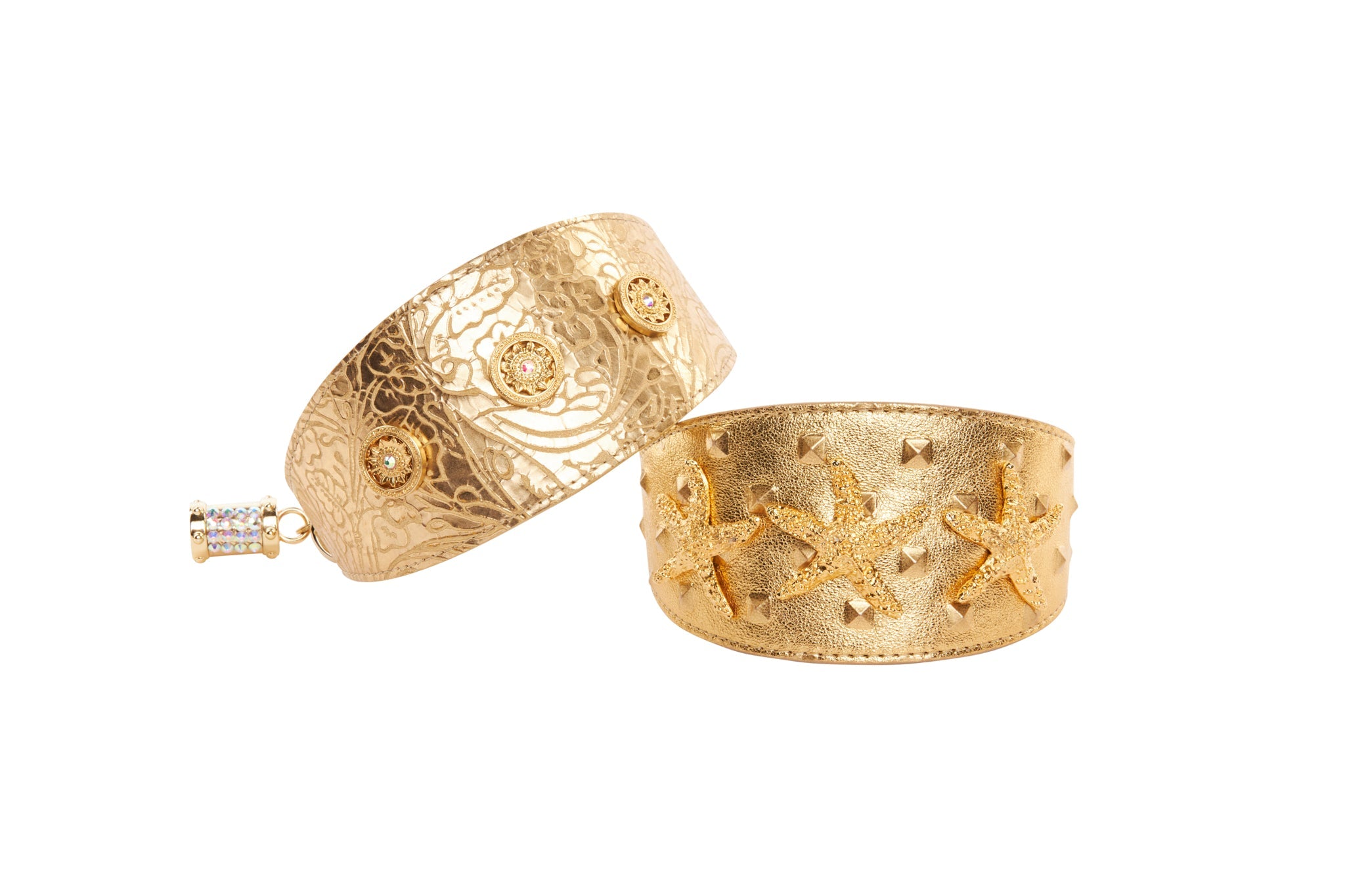 Set Of Gold Floral Italian Leather With Swarovski Sunflowers & Gold by Allysa Payne Beverly Hills - main product image for Resin Society