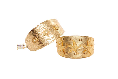 Set Of Gold Floral Italian Leather With Swarovski Sunflowers & Gold by Allysa Payne Beverly Hills - main product image for Resin Society