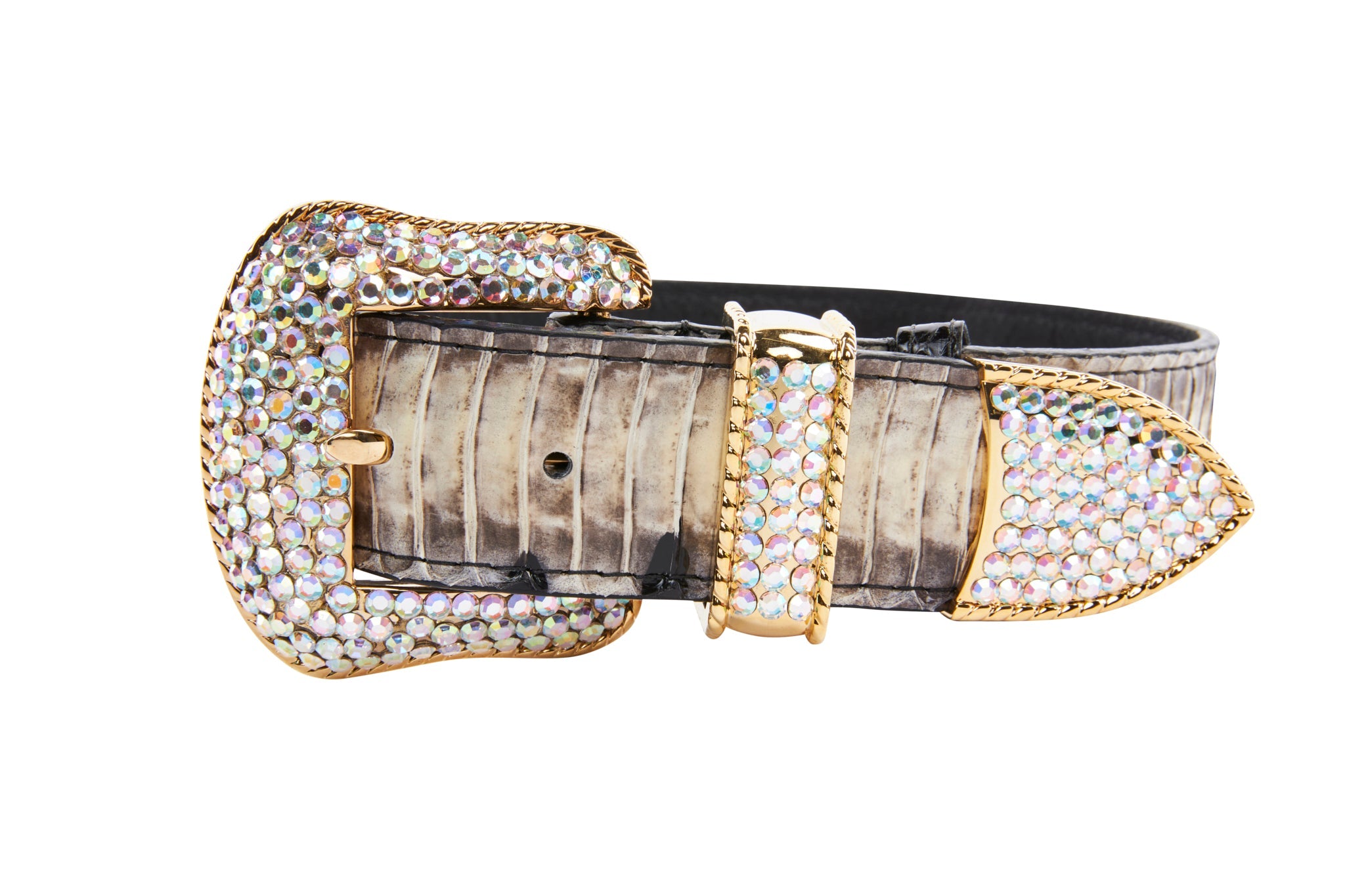 Off White/Black Snake With Gold Swarovski Crystal Hardware Collar &