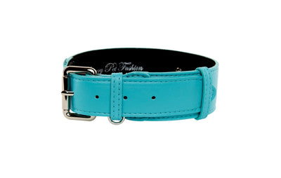 Turquoise Blue Italian Leather Classic Collar/Silver Classic Hardware