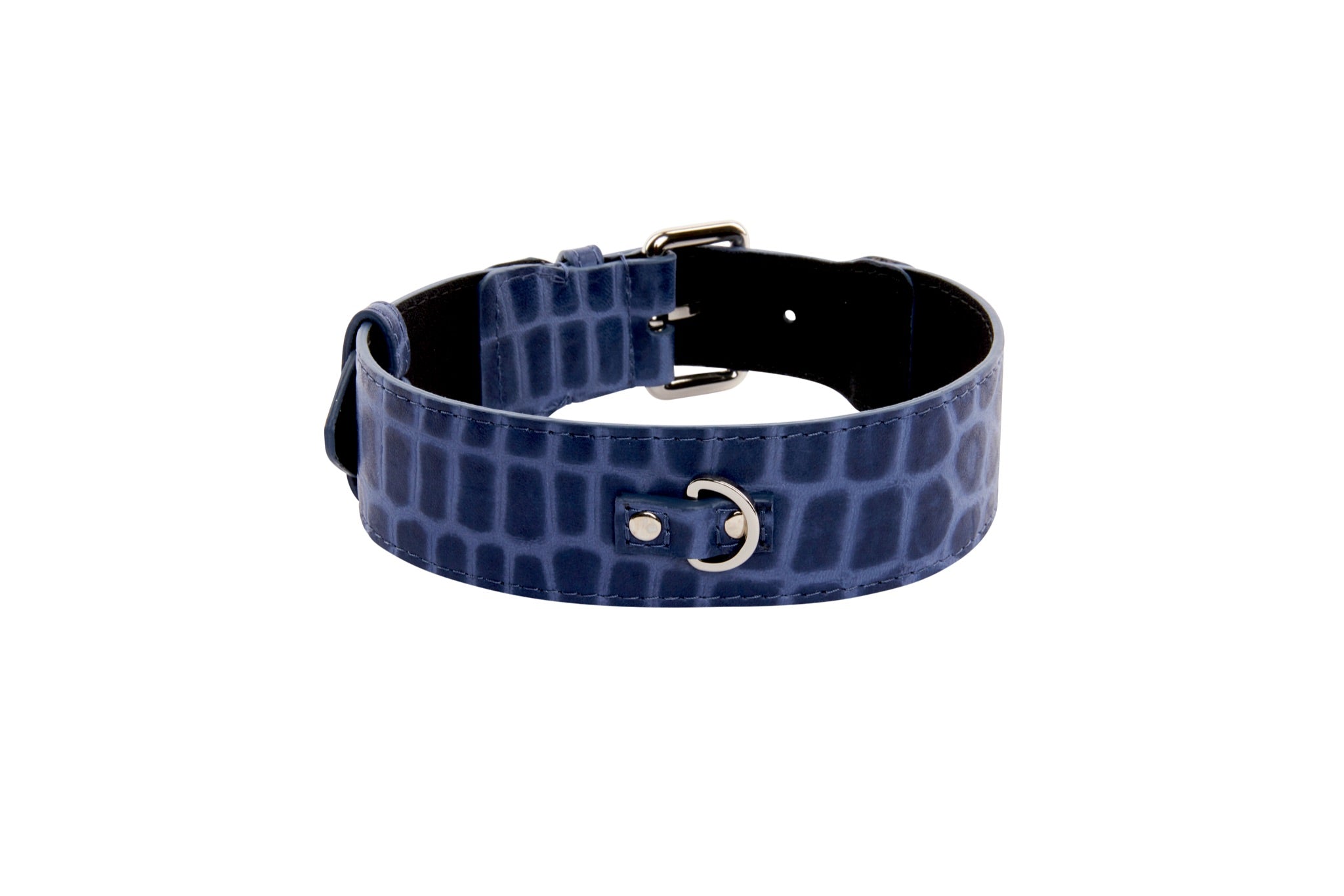 Blue Embossed Croc Italian Leather Collar With Silver Classic Hardware by Allysa Payne Beverly Hills - product image 4 for Resin Society