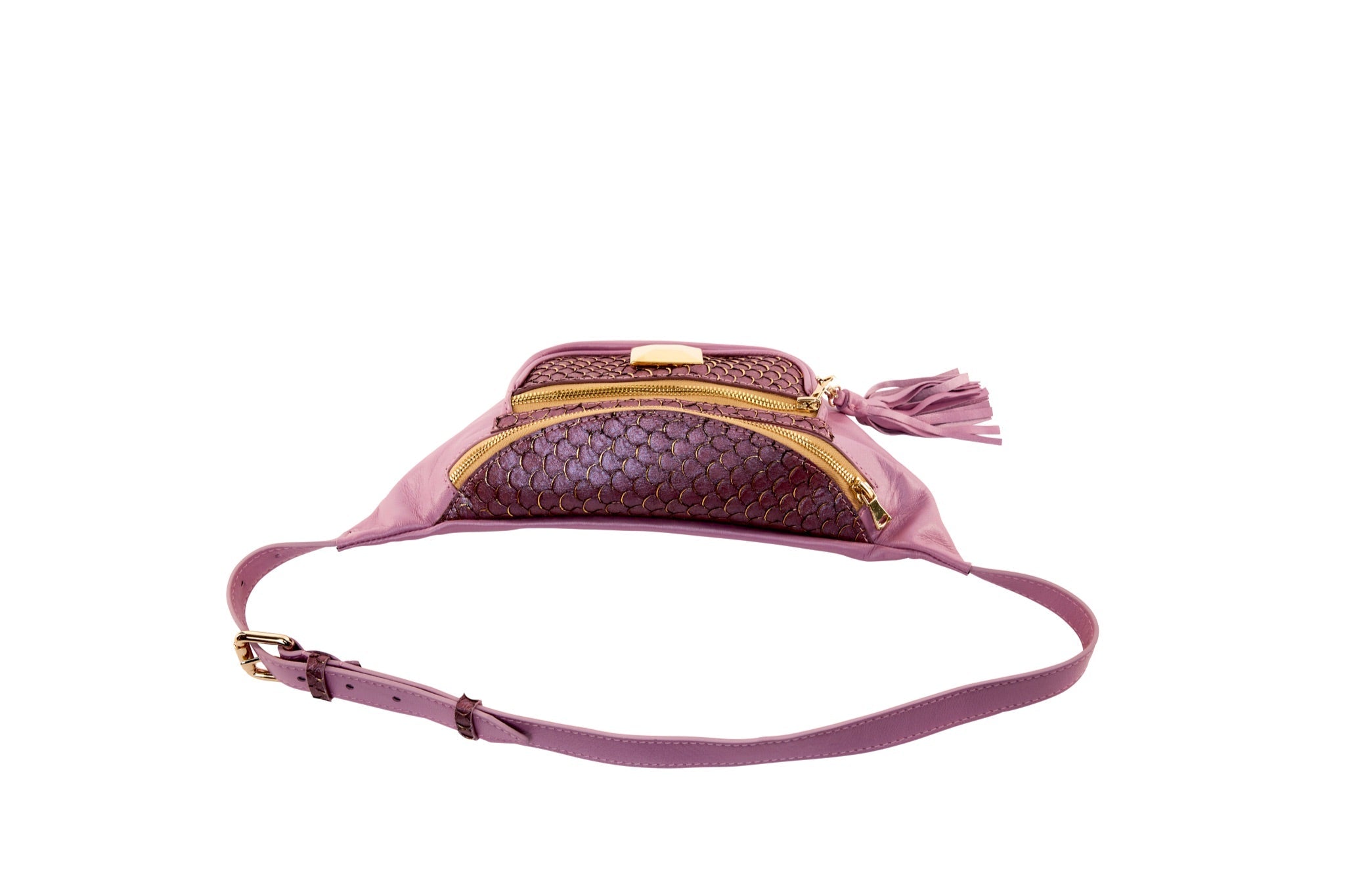 Pearl Purple Italian Leather/Purple Tilapia Fanny Pack With Custom